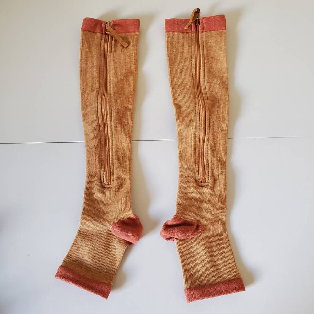 Unisex Adult Compression Socks Brown Orange Zip Up Arch Support Soft  Open Toe